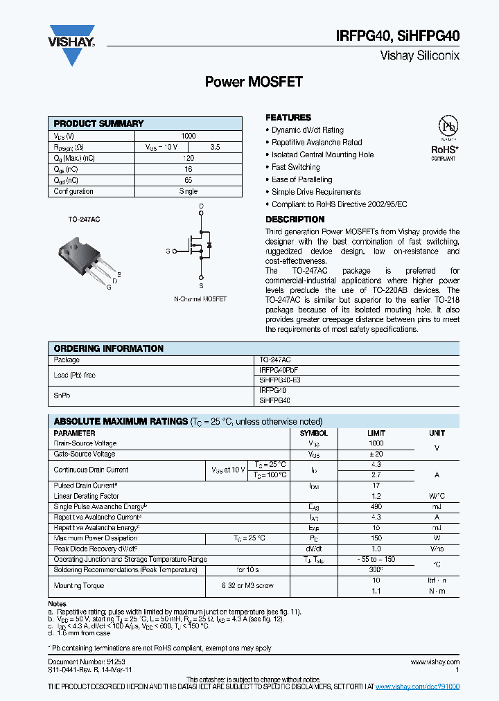 SIHFPG40-E3_3882439.PDF Datasheet
