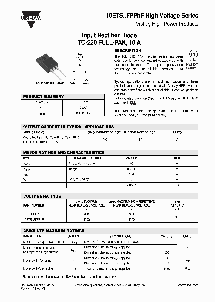 10ETS08FP_3897881.PDF Datasheet