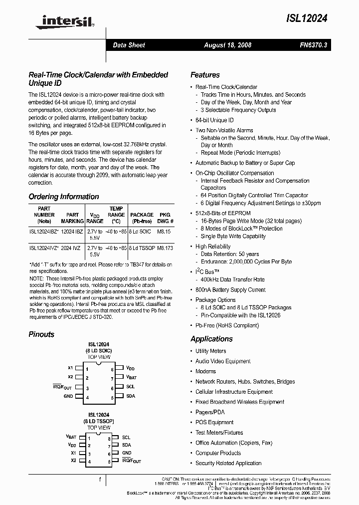 ISL12024IVZ_4059214.PDF Datasheet