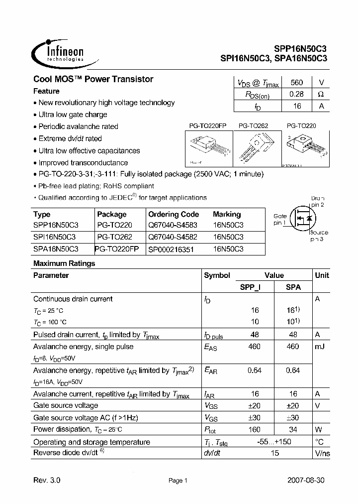 SPI16N50C3_4240562.PDF Datasheet