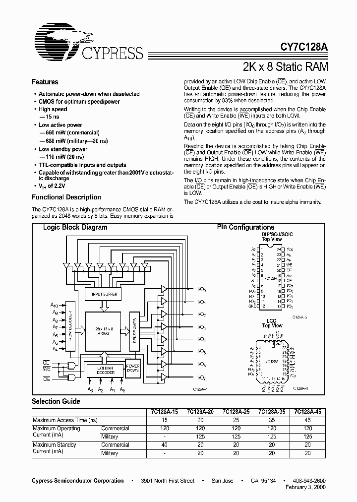 CY7C128A-45PC_4255202.PDF Datasheet