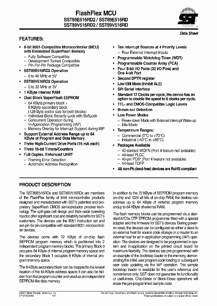 SST89V516RD2-33-I-TQJE_4295344.PDF Datasheet