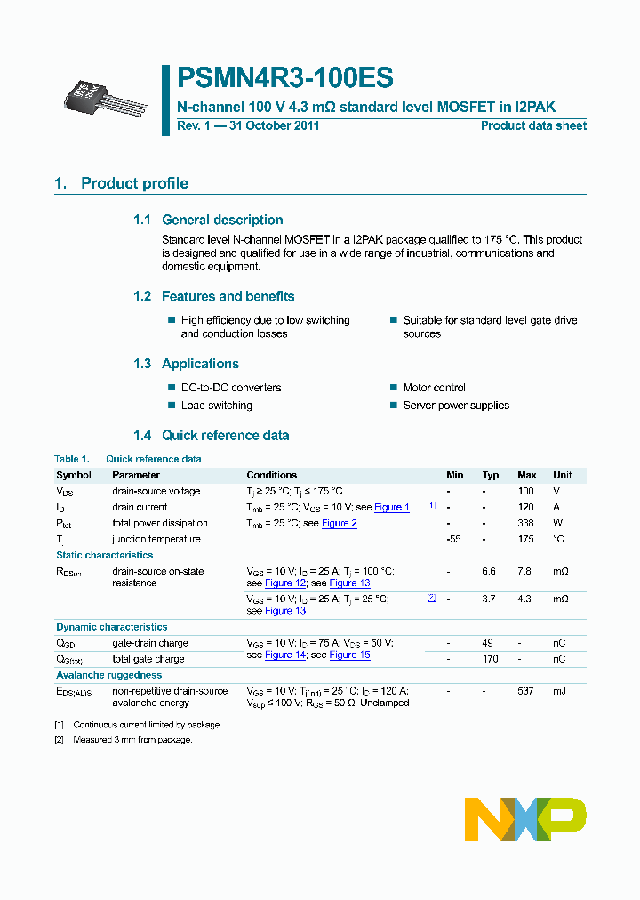 PSMN4R3-100ES_4442633.PDF Datasheet