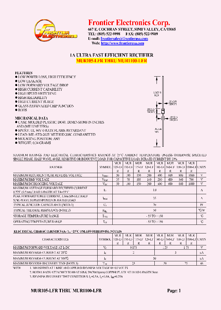 MUR160-LFR_4479170.PDF Datasheet
