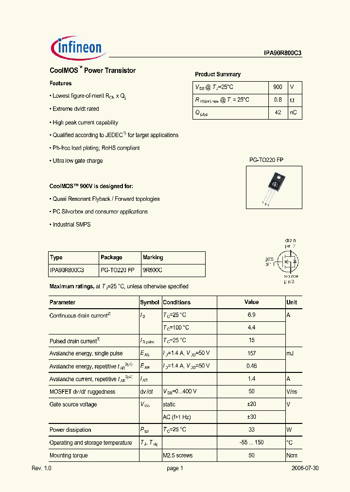 IPA90R800C3_4544792.PDF Datasheet