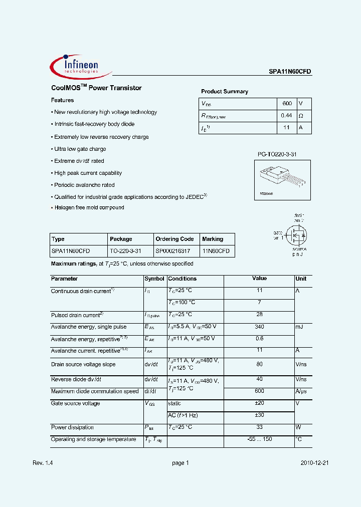 SPA11N60CFD_4599222.PDF Datasheet