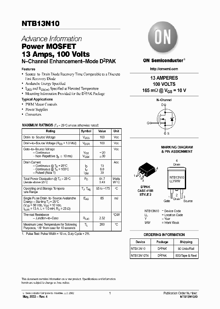 NTB13N10-D_4605164.PDF Datasheet