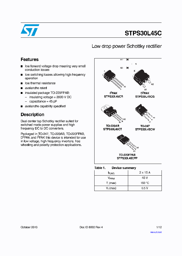STPS30L45C10_4608155.PDF Datasheet