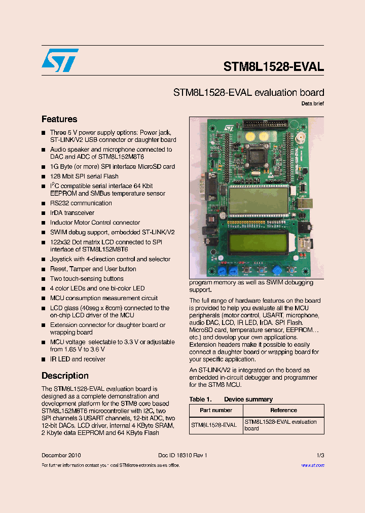 STM8L1528-EVAL_4653786.PDF Datasheet
