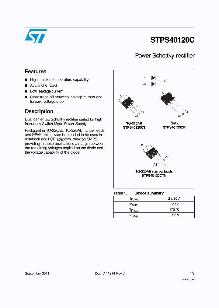STPS40120C11_4657716.PDF Datasheet