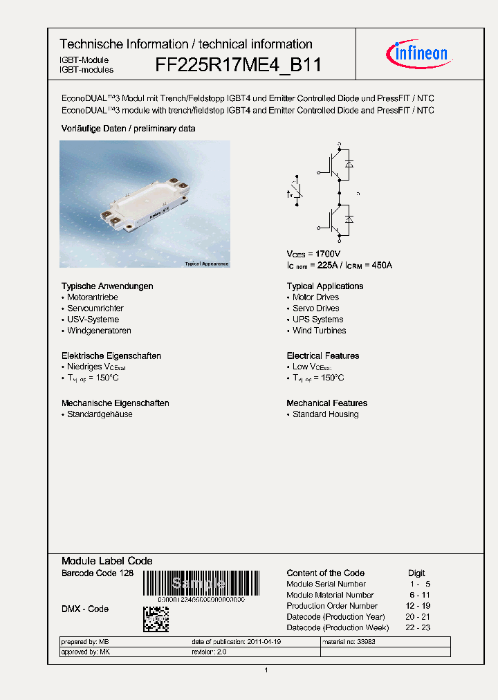 FF225R17ME4B11_4662473.PDF Datasheet