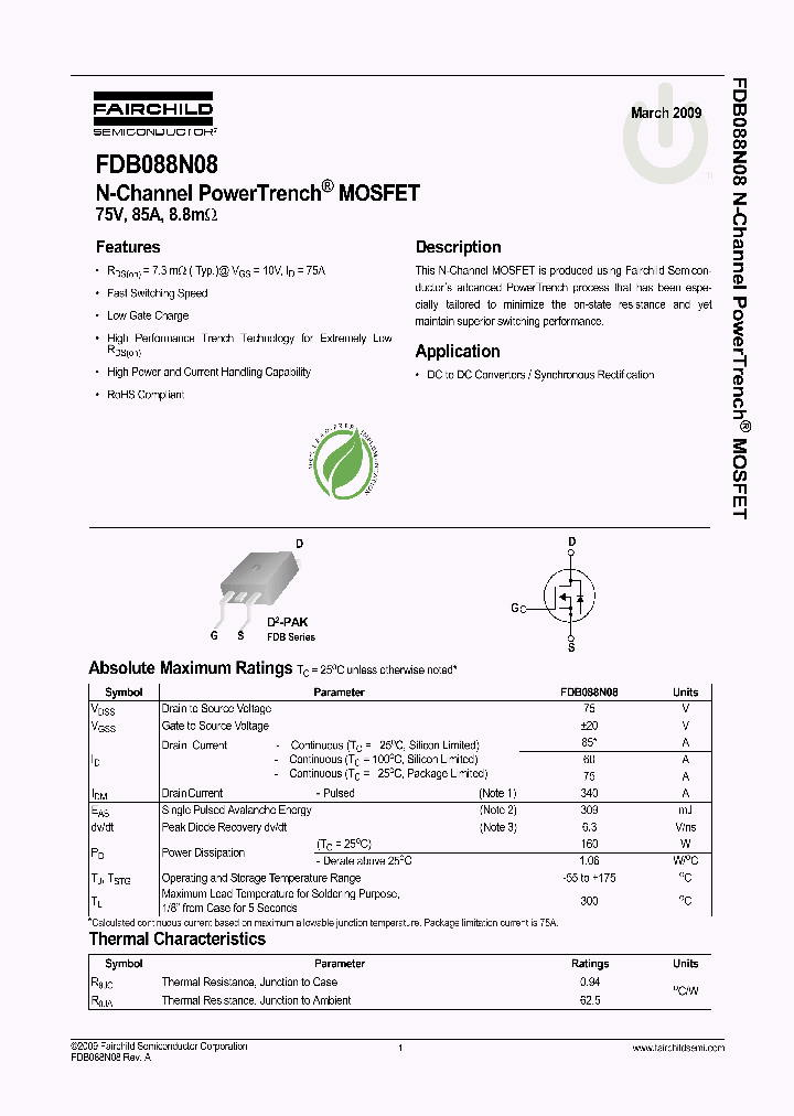 FDB088N08_4666736.PDF Datasheet