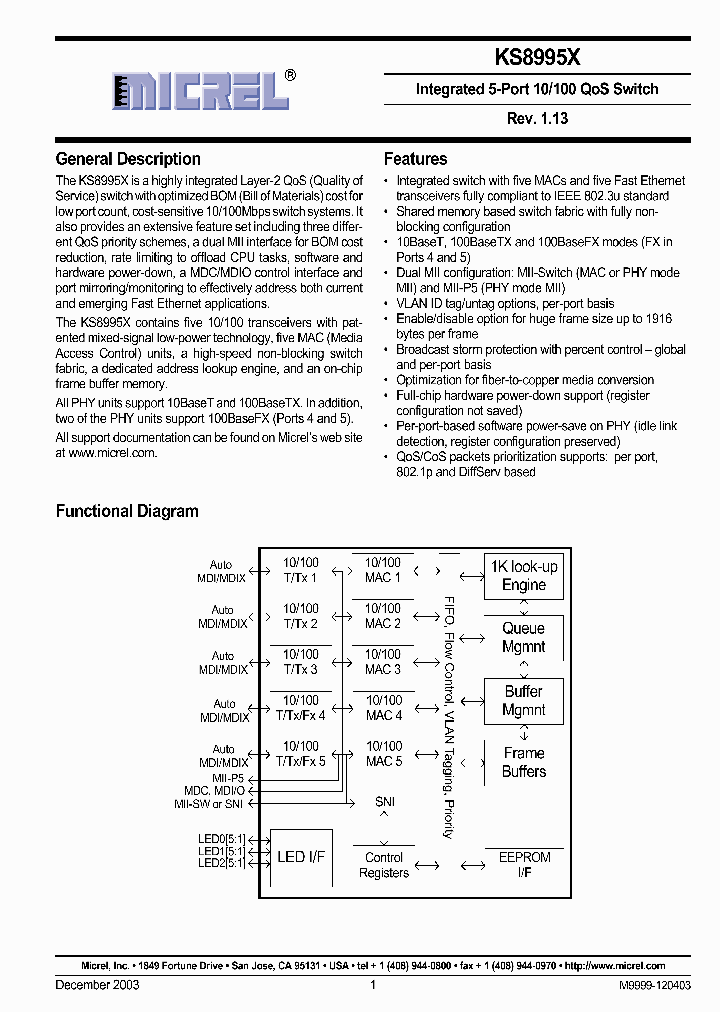 KSZ8995X_4678026.PDF Datasheet