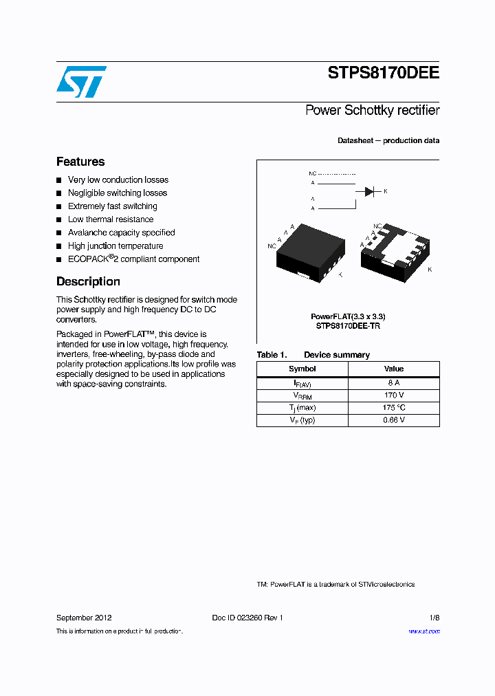 STPS8170DEE_4696619.PDF Datasheet