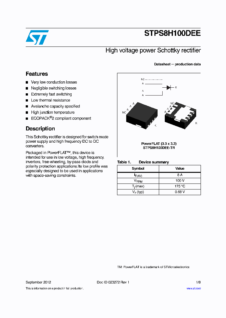 STPS8H100DEE_4696626.PDF Datasheet