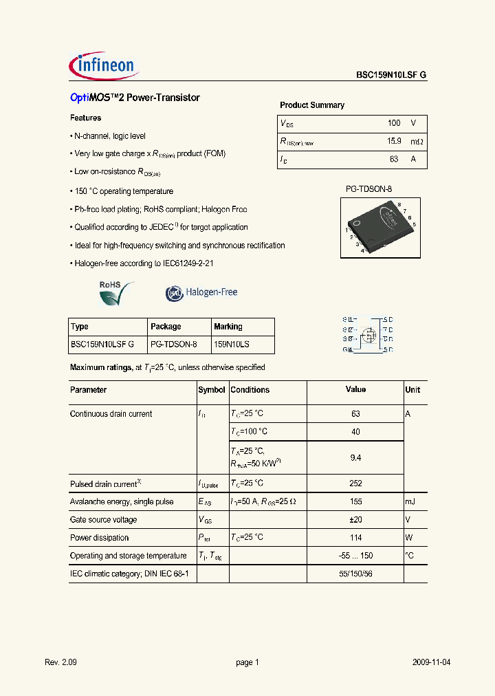 BSC159N10LSFG_4735537.PDF Datasheet