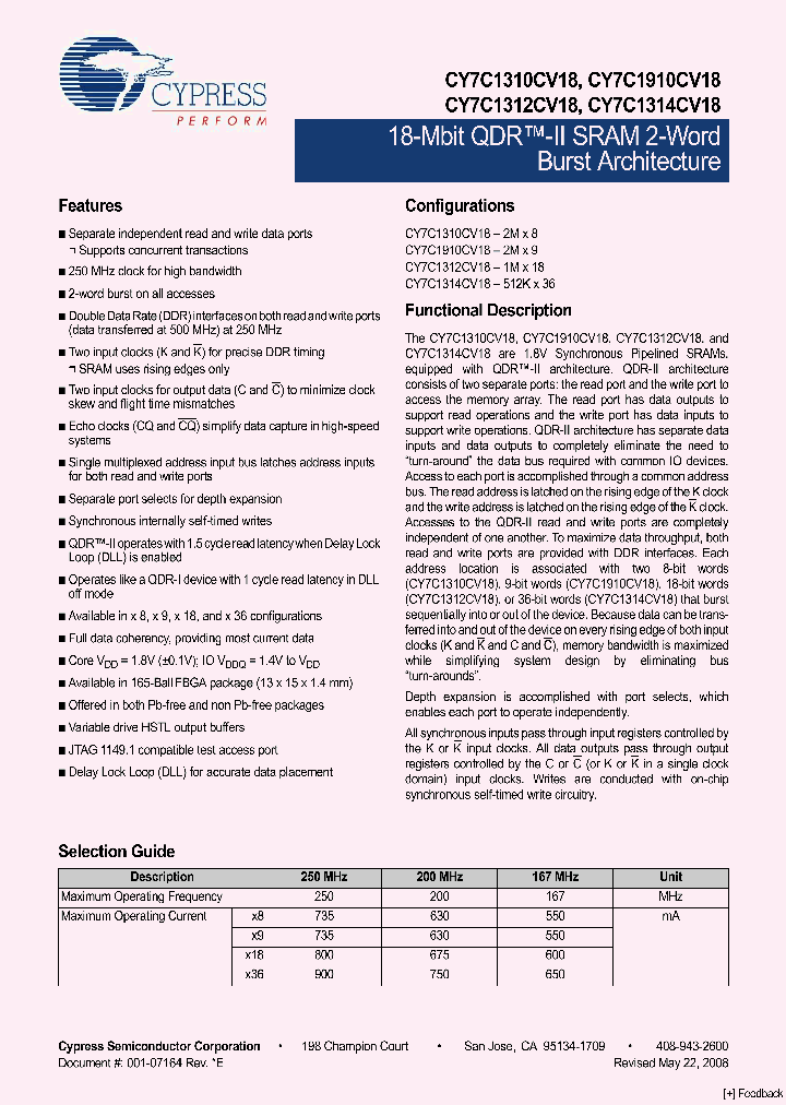 CY7C1310CV18-167BZXC_4805408.PDF Datasheet