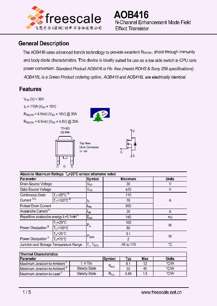 AOB416_4839093.PDF Datasheet