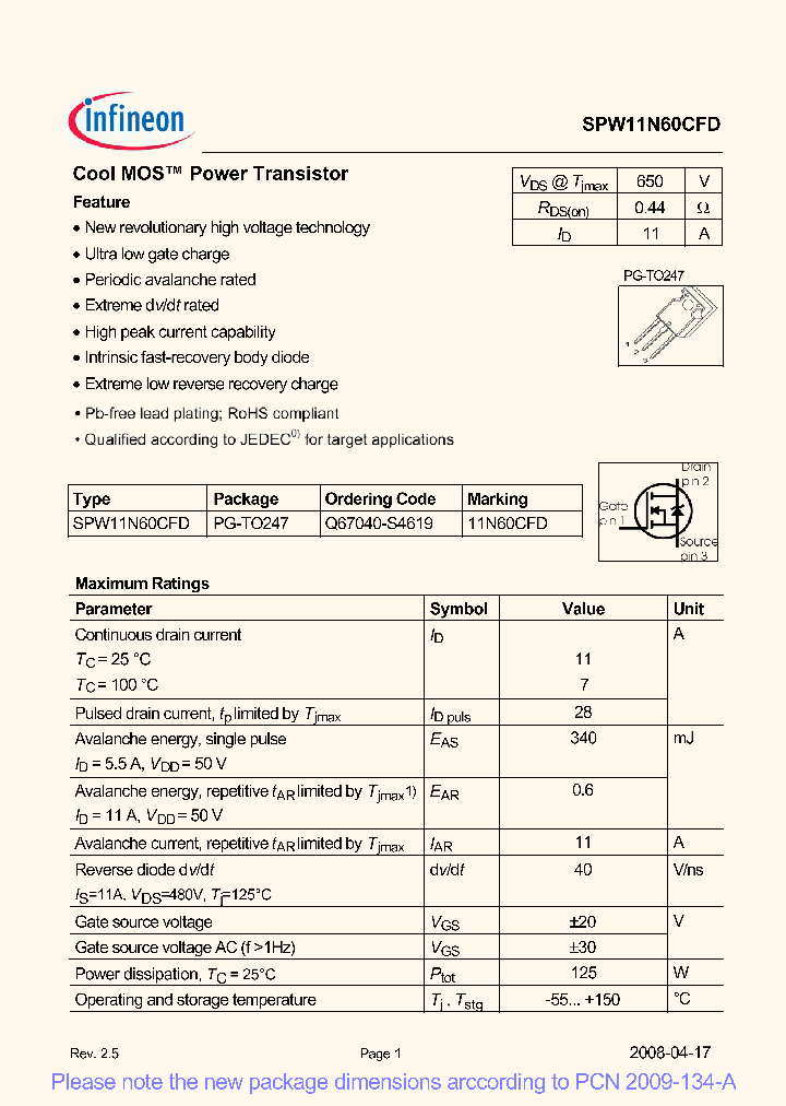 SPW11N60CFD08_4898780.PDF Datasheet
