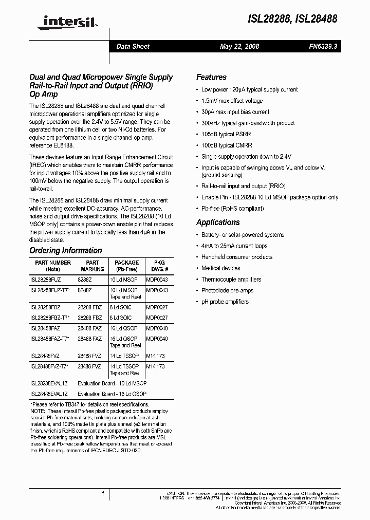 ISL28288FBZ-T7_4962675.PDF Datasheet