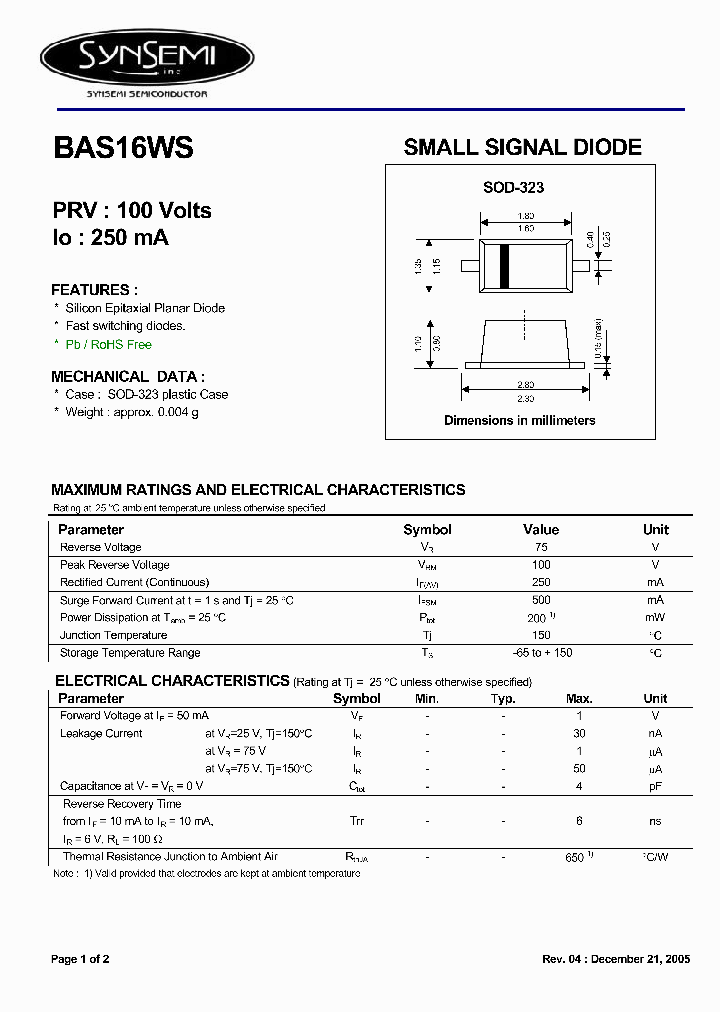 BAS16WS_5035837.PDF Datasheet