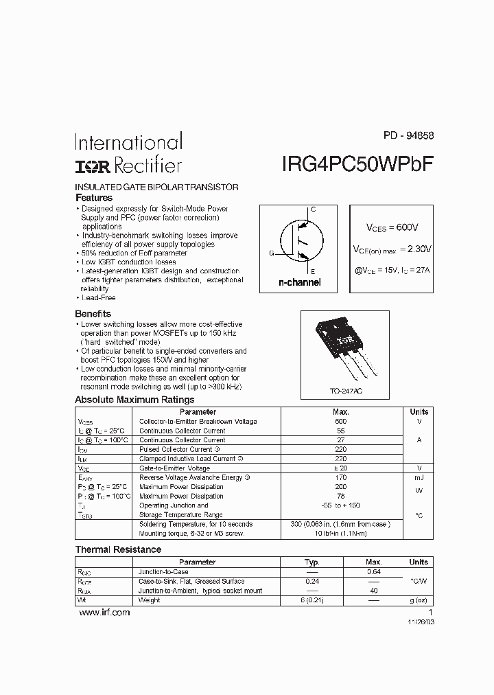 IRG4PC50WPBF_5074537.PDF Datasheet