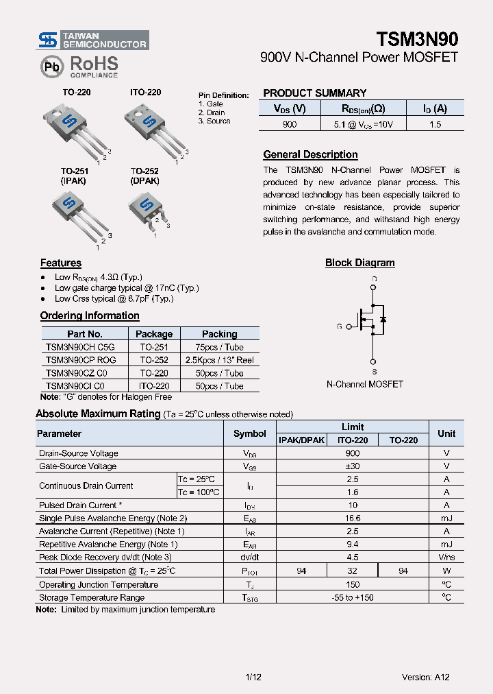 TSM3N90_5210580.PDF Datasheet