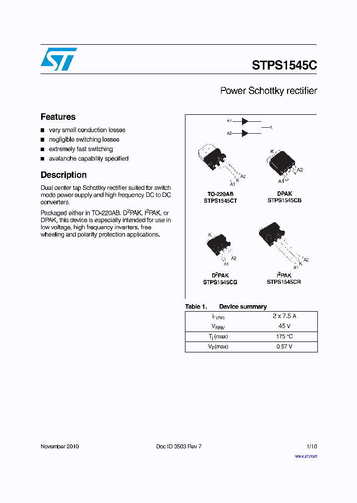 STPS1545C10_5215560.PDF Datasheet