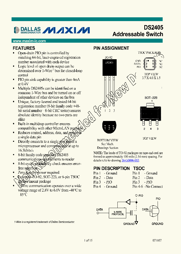 DS2405PTAMPR_5285487.PDF Datasheet