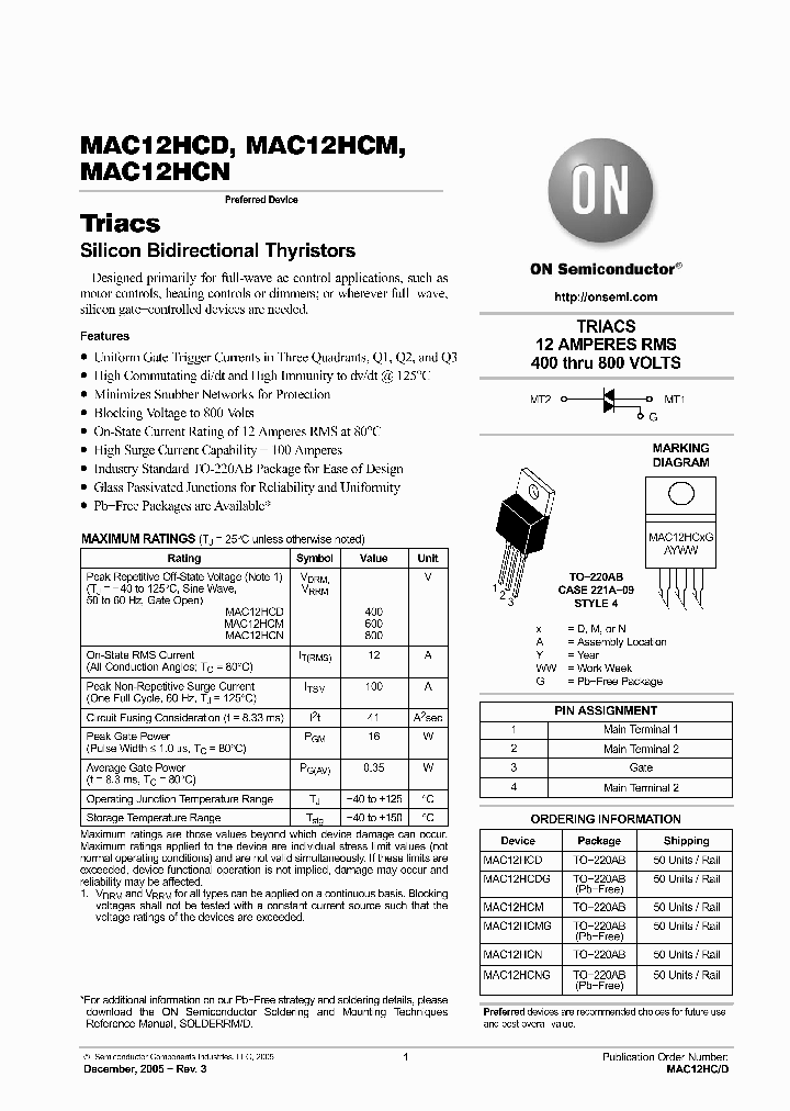 MAC12HCMG_5309703.PDF Datasheet