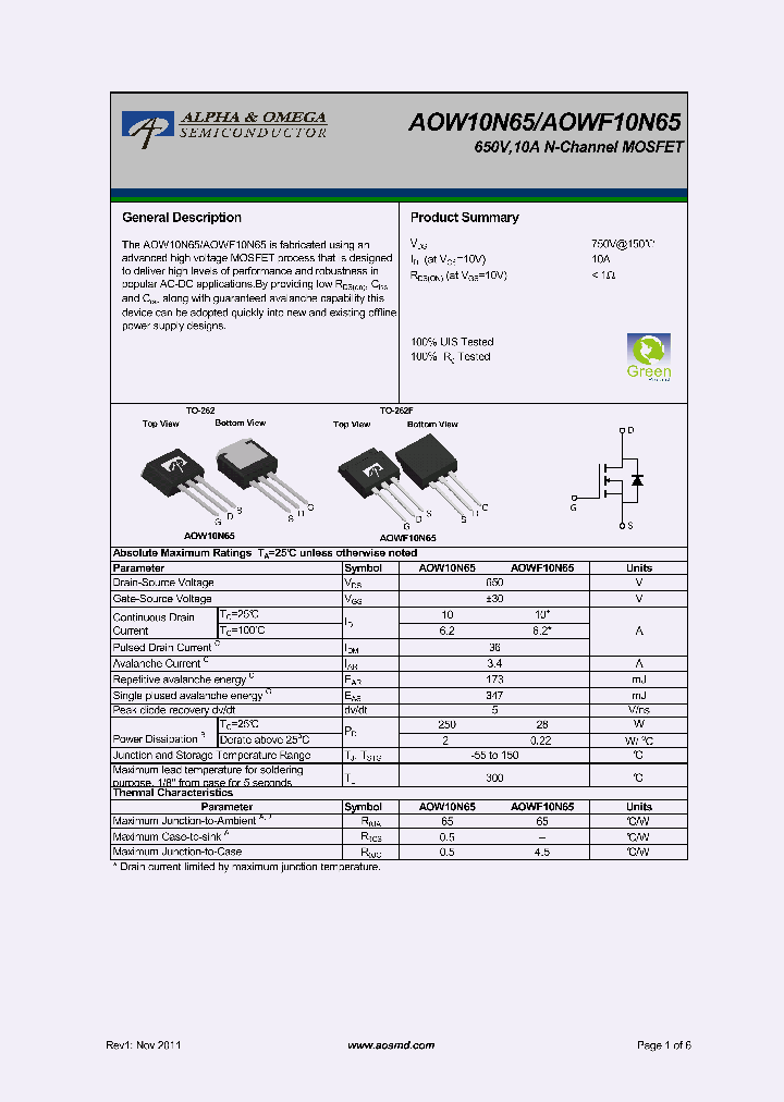 AOWF10N65_5317996.PDF Datasheet