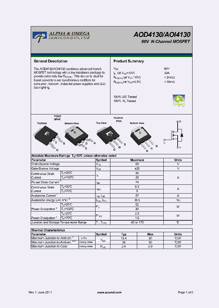 AOD4130_5335469.PDF Datasheet