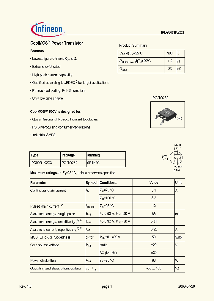 IPD90R1K2C3_5348930.PDF Datasheet