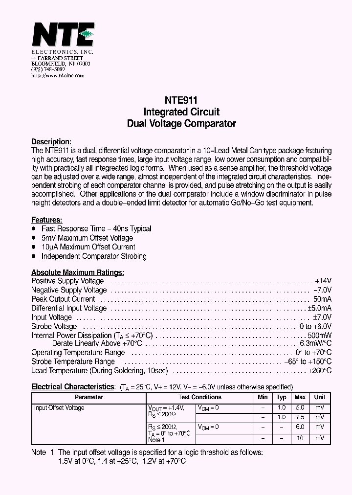 NTE911_5376432.PDF Datasheet