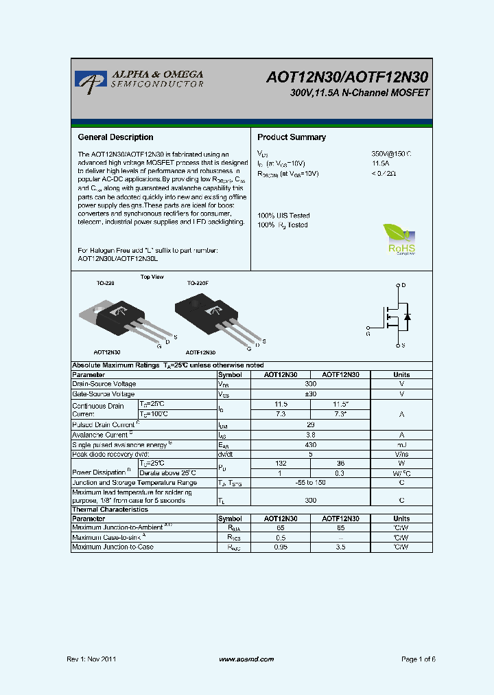 AOTF12N30_5395621.PDF Datasheet
