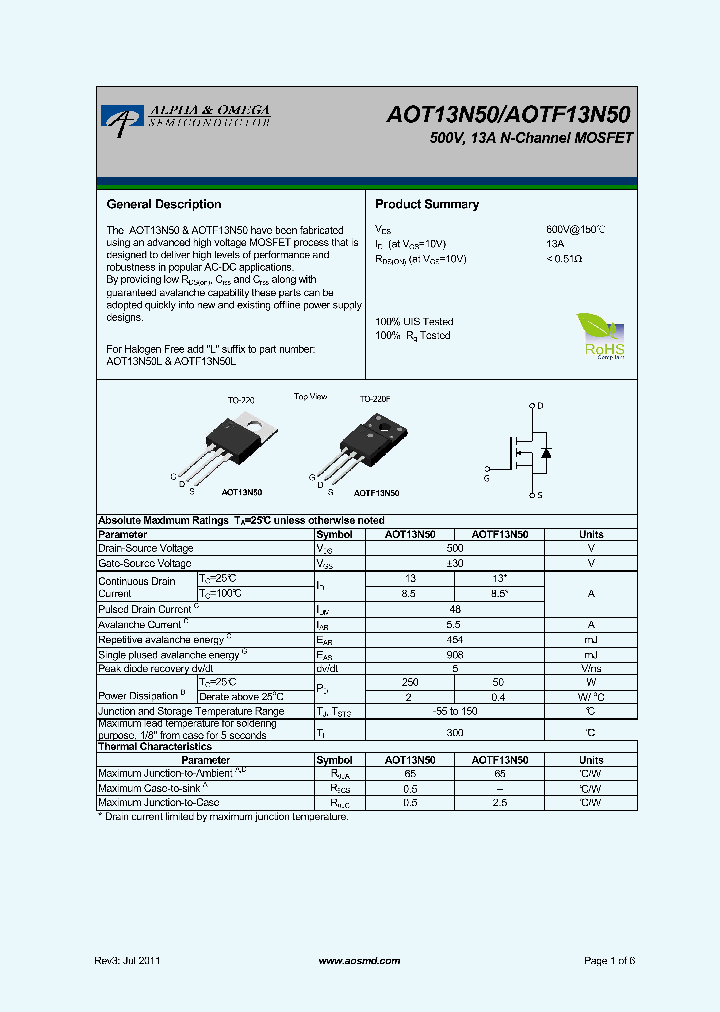AOTF13N50_5395624.PDF Datasheet