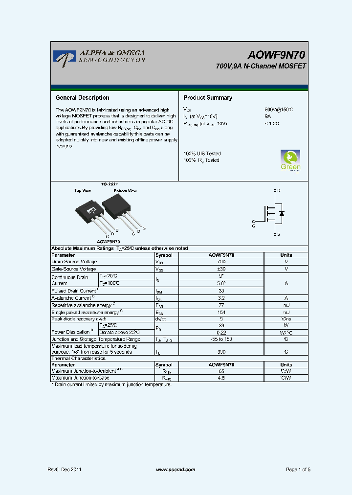 AOWF9N70_5395695.PDF Datasheet