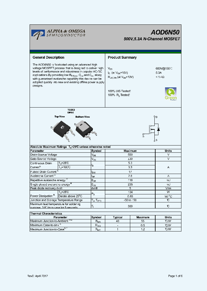 AOD6N50_5401520.PDF Datasheet