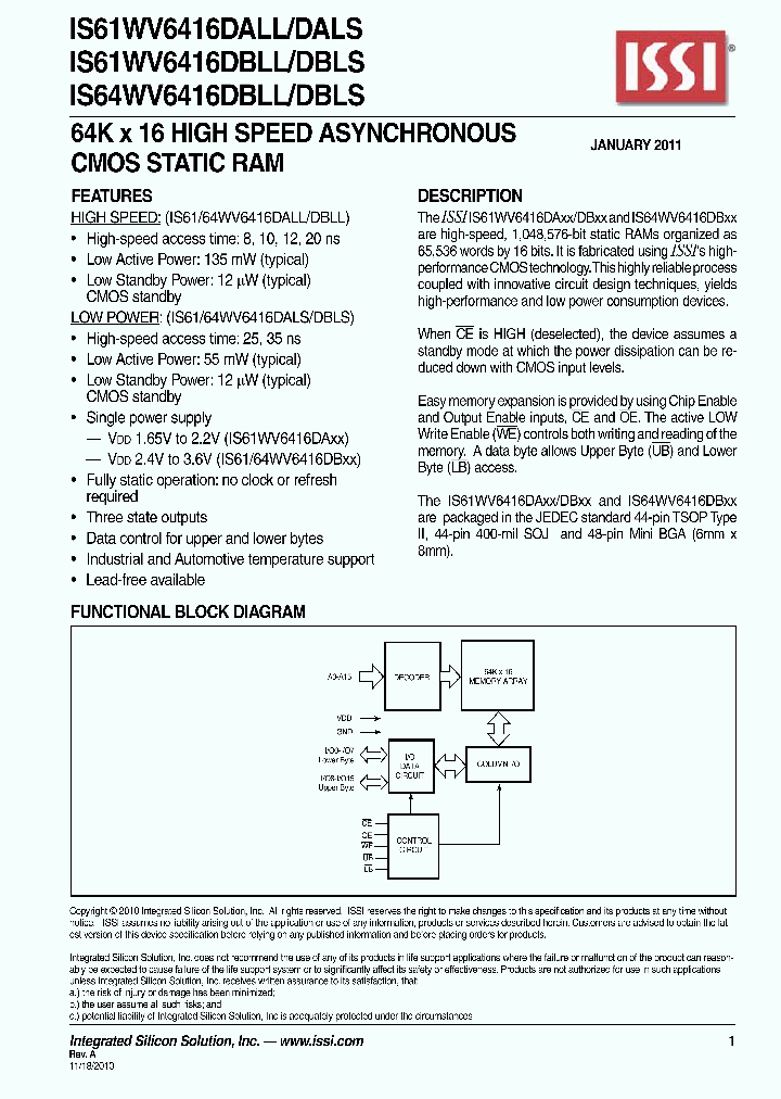 IS61WV6416DALLDALS_5406832.PDF Datasheet