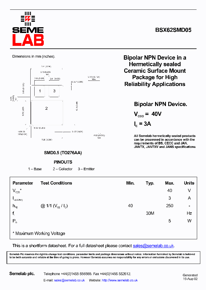 BSX62SMD05_5431227.PDF Datasheet