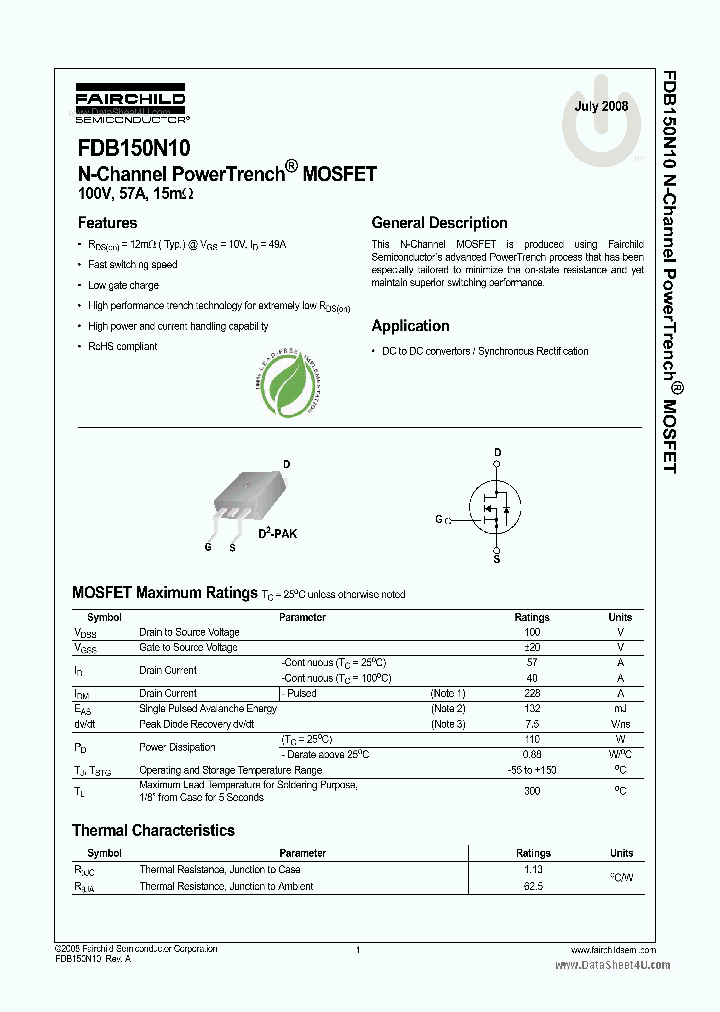 FDB150N10_5475266.PDF Datasheet