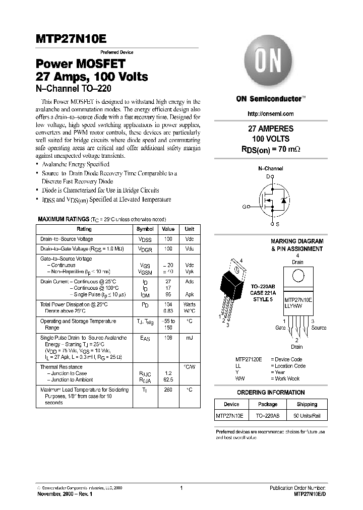 MTP27N10E-D_5525711.PDF Datasheet