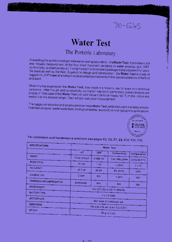WATERTEST_5534363.PDF Datasheet