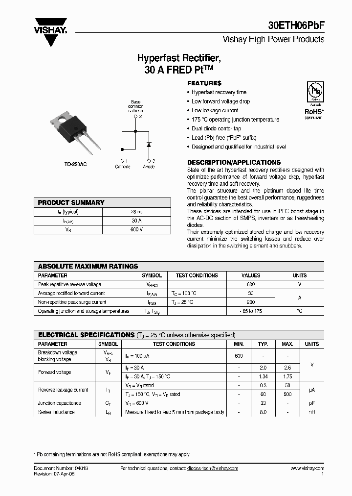 30ETH06PBF_5576325.PDF Datasheet