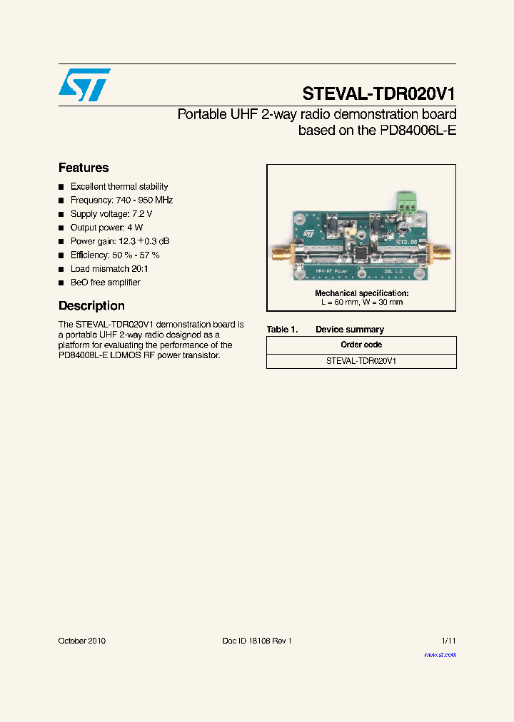 STEVAL-TDR020V1_5765982.PDF Datasheet
