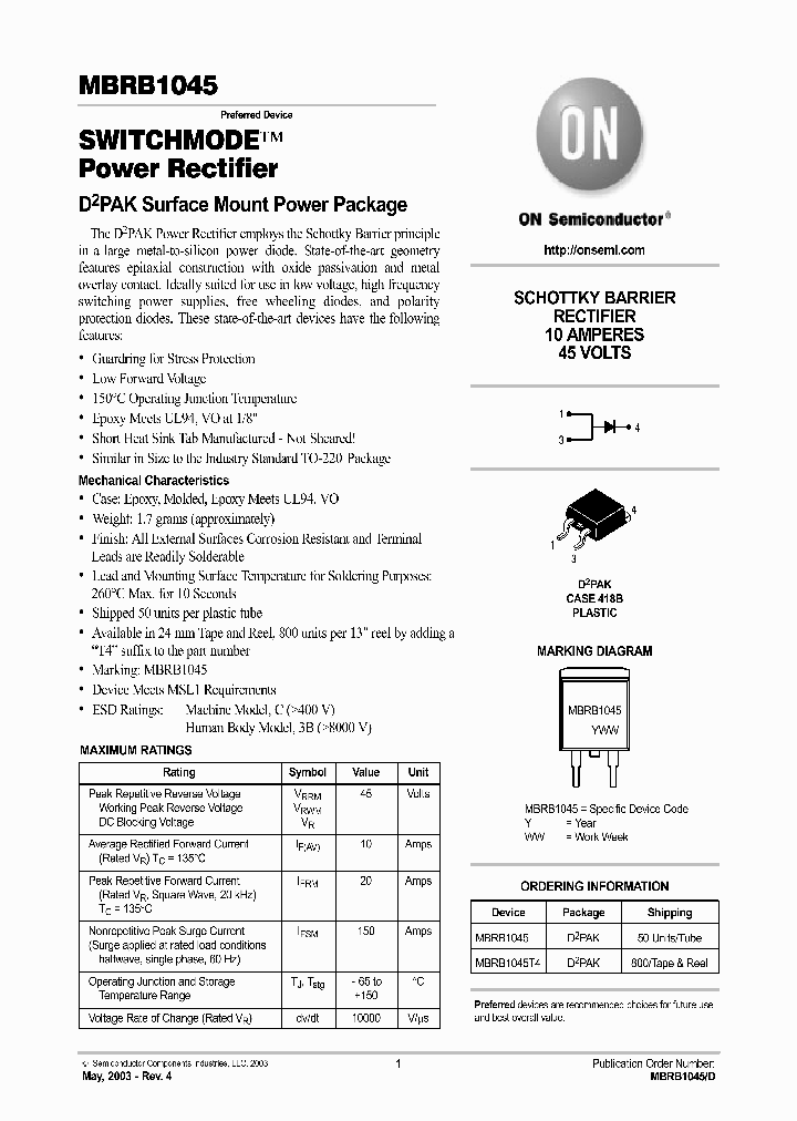 MBRB1045T4_5769745.PDF Datasheet