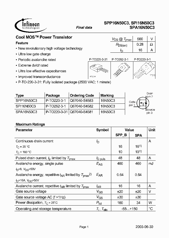 SPP16N50C3_5861653.PDF Datasheet