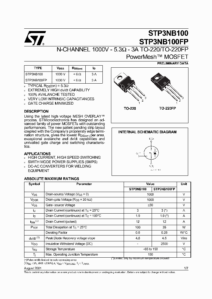 STP3NB100FP_5880842.PDF Datasheet