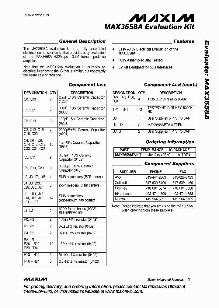 MAX3658AEVKIT_5947938.PDF Datasheet