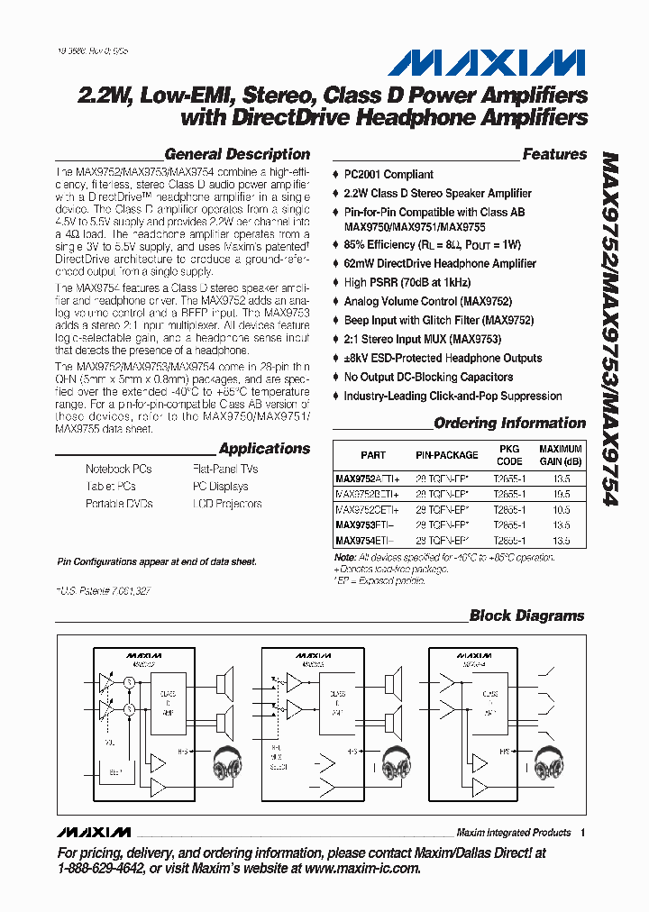 MAX9753ETIT_5960182.PDF Datasheet
